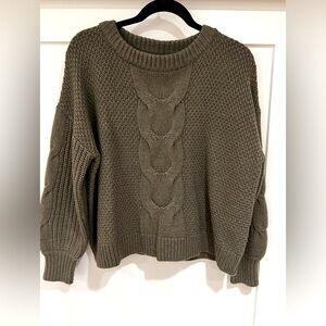 Women’s J.Crew Cable Knit Balloon Sleeve Sweater sz S in Olive